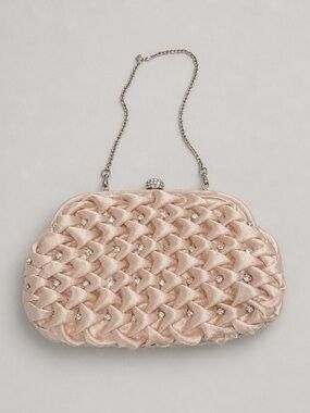 Vintage JNB Elegant Creme Satin Evening Clutch with Crystal Accents
